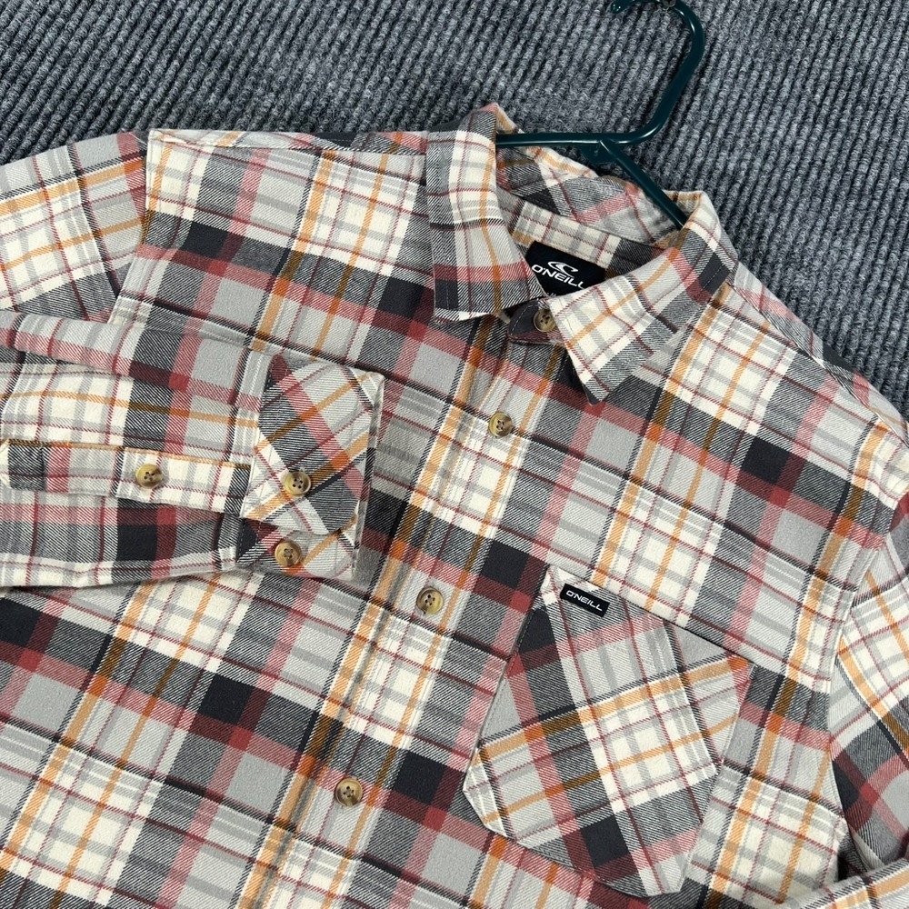O'Neill Shirt Mens Medium Gray Plaid Long Sleeve Button Up Casual Comfort